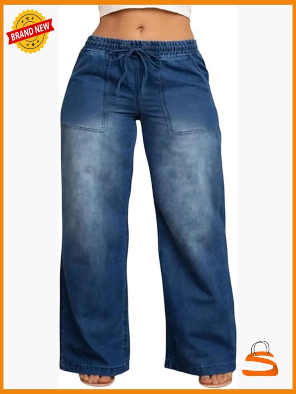 Plus Size Drawstring Waist Jeans Wide Leg Baggy Denim Pants